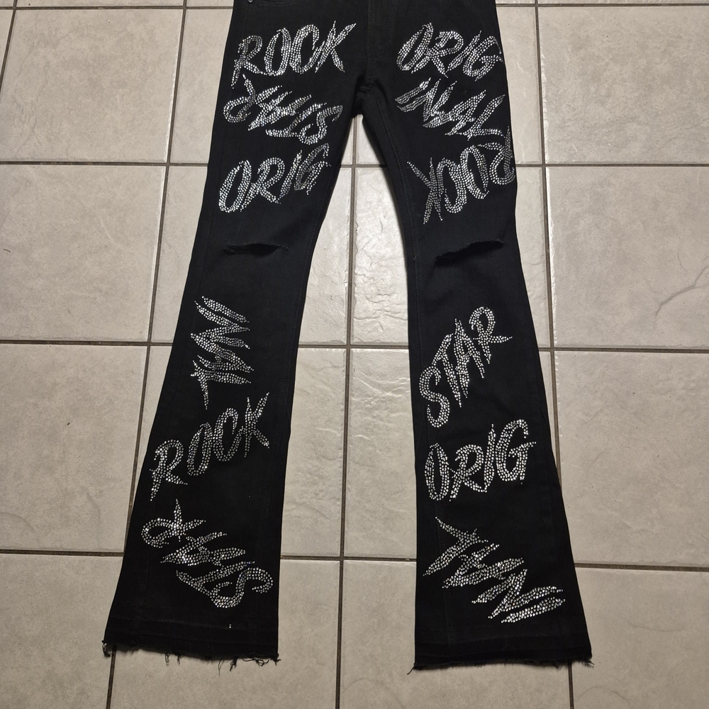 Rockstar Original Jeans RSM 205 Distressed Iced Out Bedazzled Gems Sz 34